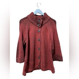 🟢Croft & Barrow Red & Black Heavy Knit Cardigan – Size XL